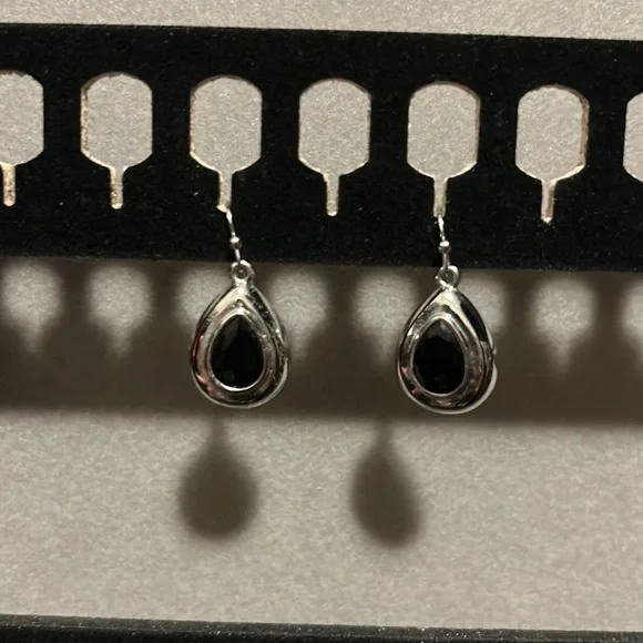 WHBM Silvertone and Black Bead Drop Earrings - Picture 2 of 5